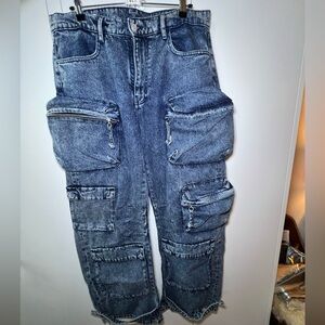 Men's ZARA Stonewash Blue Cargo Jeans SIZE 34